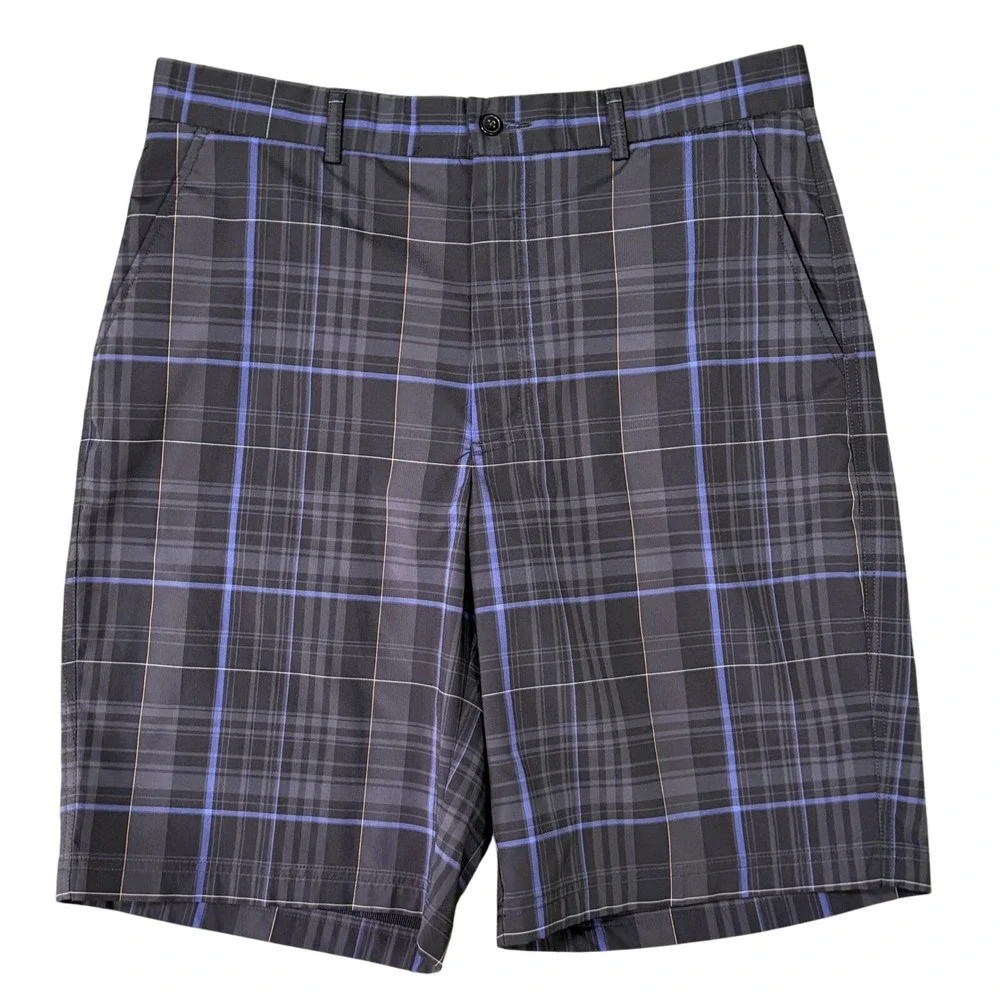 Kirkland Signature Mens Plaid Golf Shorts Blue Black Size 34 Stretch Performance